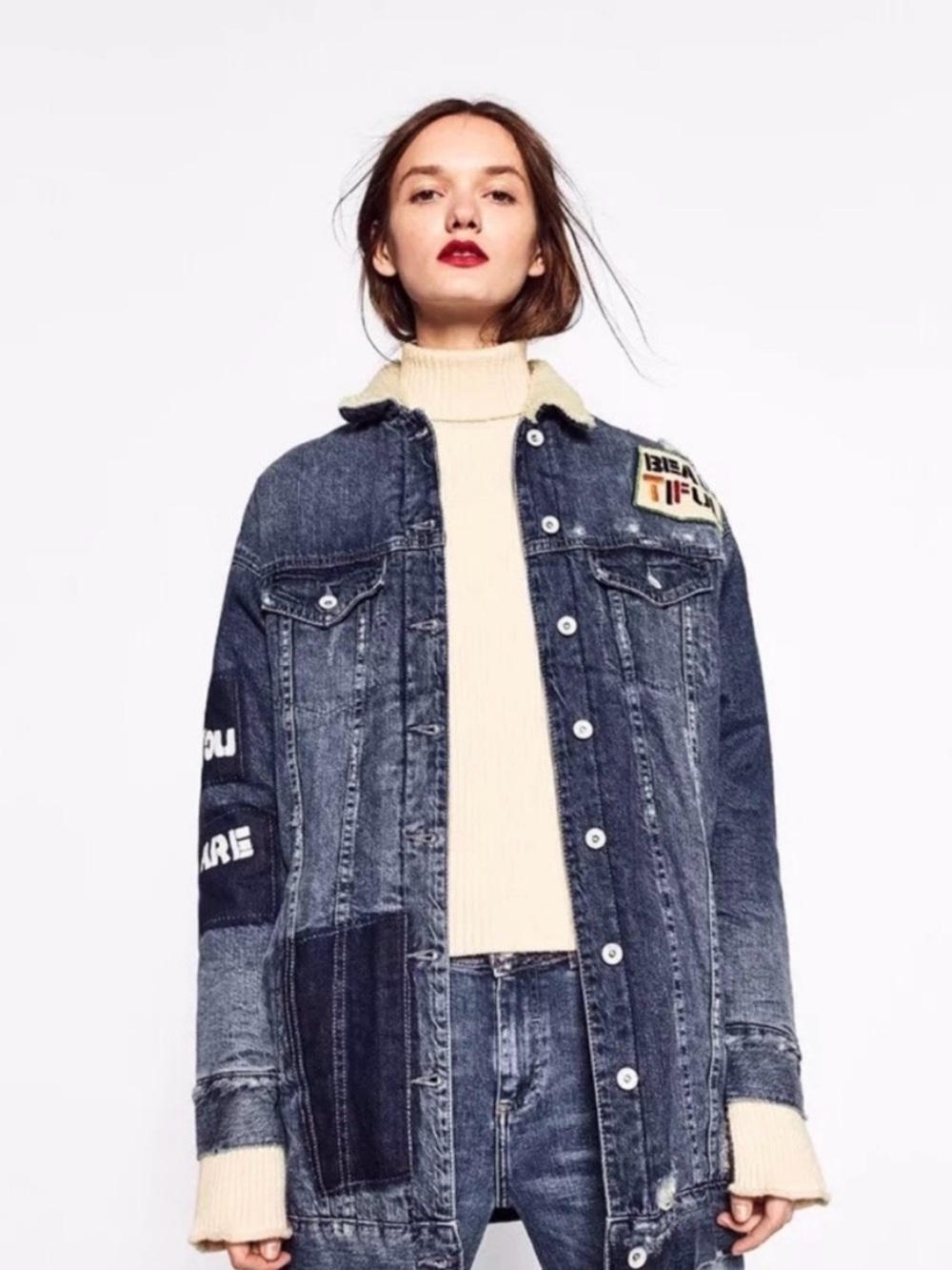 NWT Zara Trafaluc Shearling Denim Coat/Jacket!